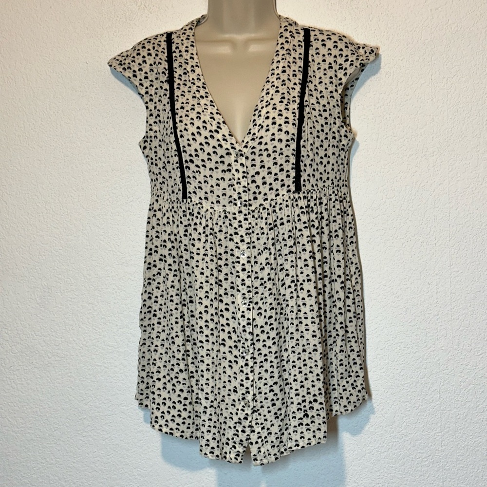 Anthropologie Vanessa& Virginia Womens XS/S Black & White Patterned Babydoll Top